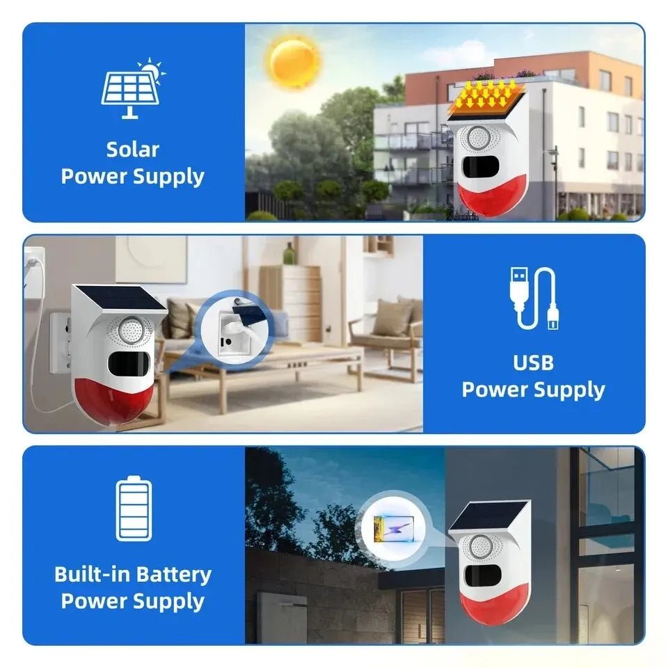 2 - in - 1 WiFi Smart Remote Control Outdoor Security Alarm with Solar Charging and Infrared Siren - 