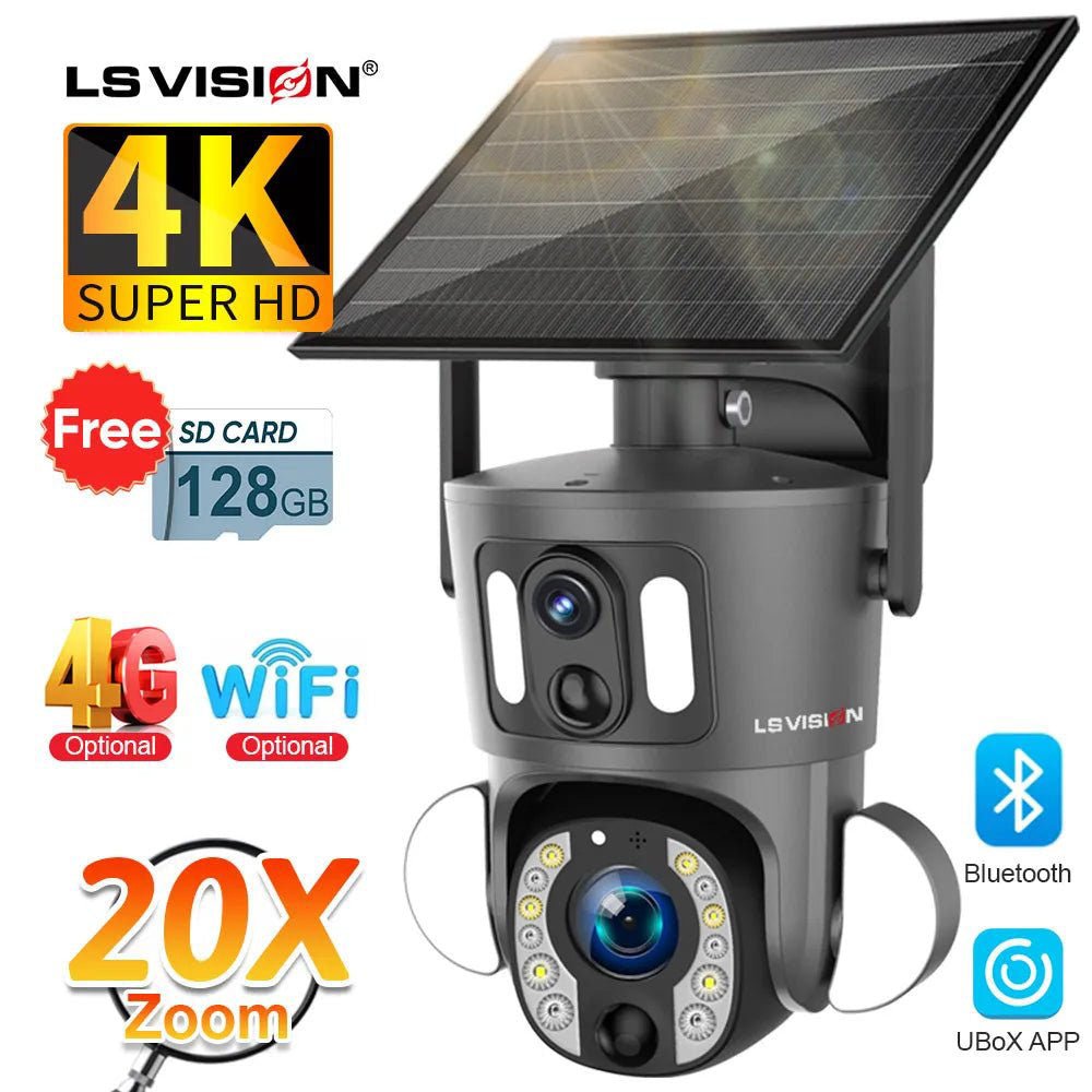 4K Solar Camera, 20X Zoom, 8MP 4G/WiFi, Auto Tracking Security - Jurismate