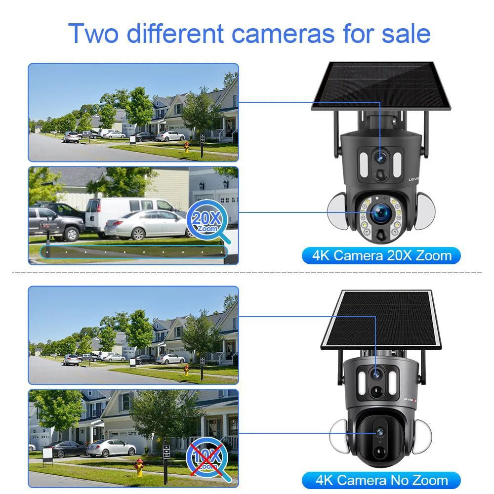 4K Solar Camera, 20X Zoom, 8MP 4G/WiFi, Auto Tracking Security - Jurismate