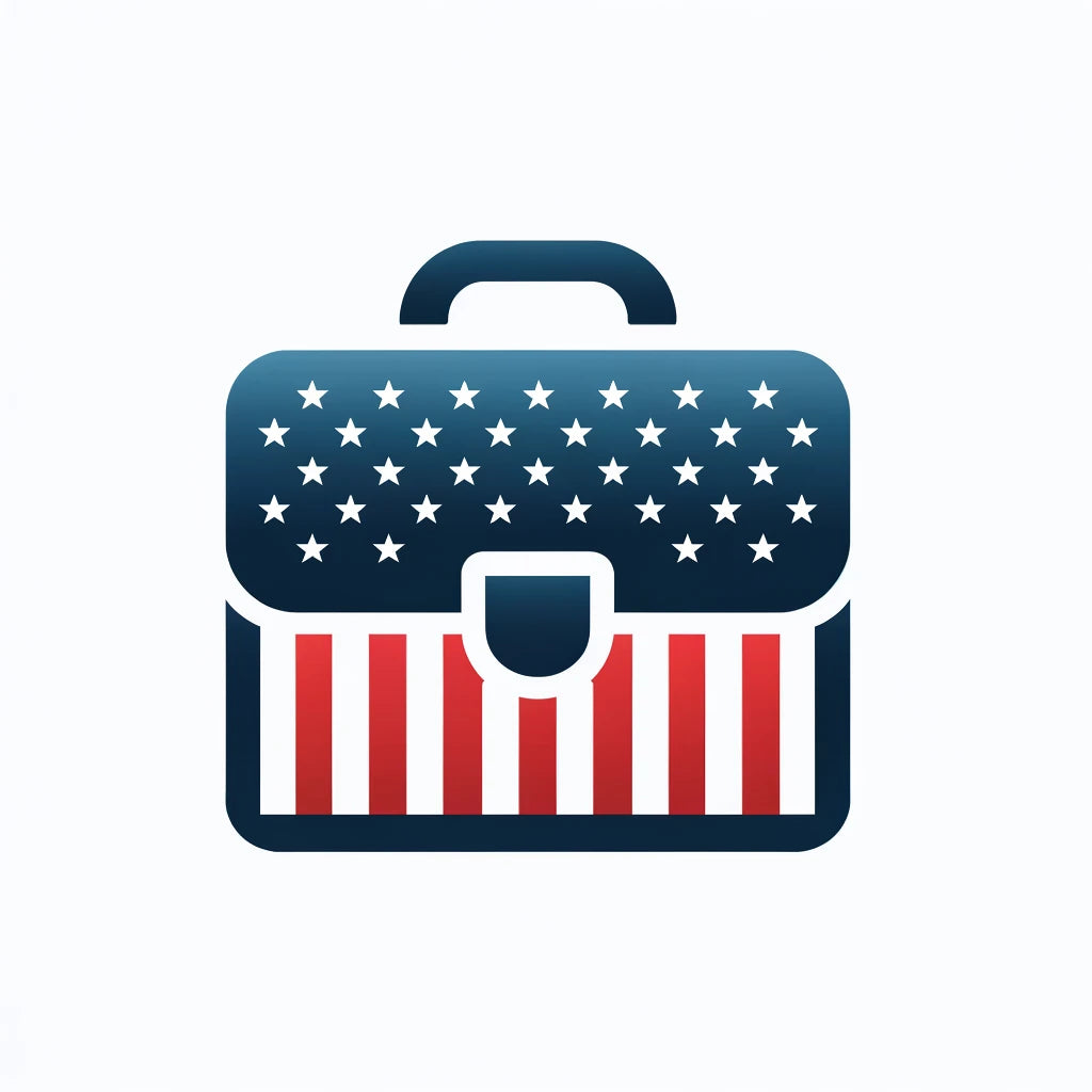 Jurismate AI Labor law USA emoticon suitcase with US flag