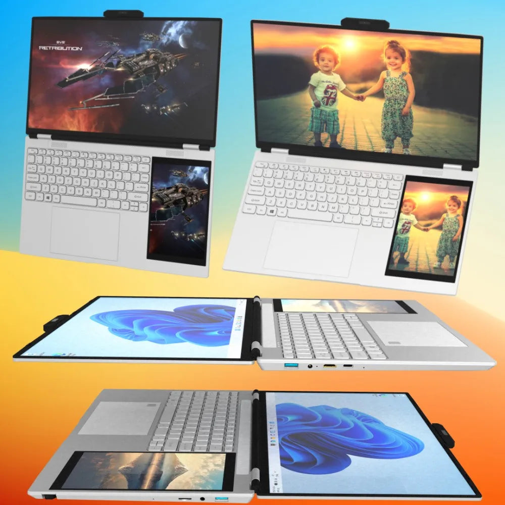 Dual Screen Intel N95 Processor Laptop | 15.6" & 7" Touch Display