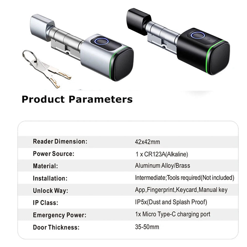 Cylinder Core Fingerprint Door Lock -