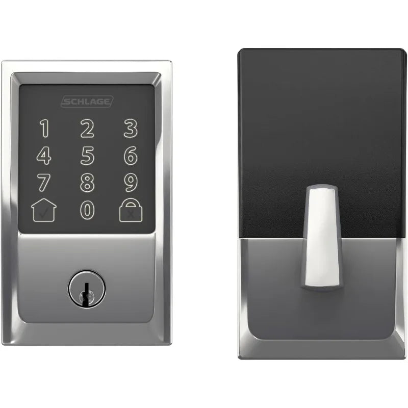 Schlage Encode Smart WiFi Deadbolt - Century Trim, Bright Chrome front and back view