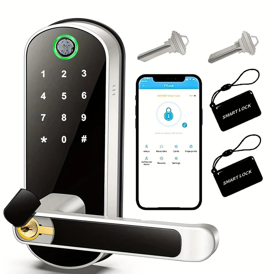 Waterproof Keyless Smart Touchscreen Fingerprint Door Lock with 2 IC Cards