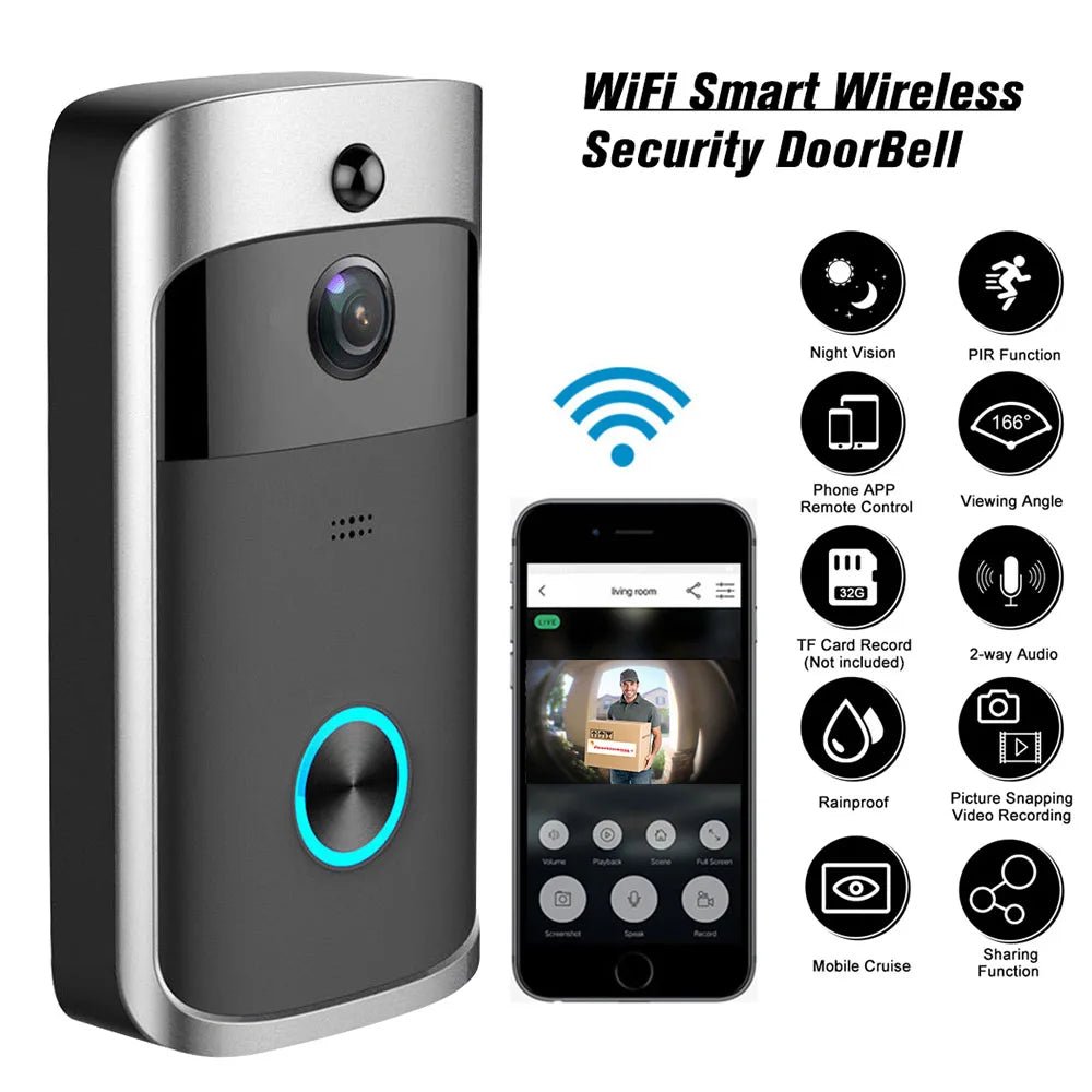 Wireless WIFI Doorbell Camera - Intercom Night Vision - 720P HD -