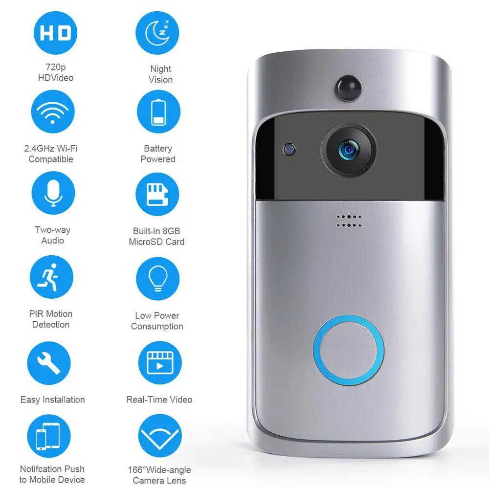 Wireless WIFI Doorbell Camera - Intercom Night Vision - 720P HD -